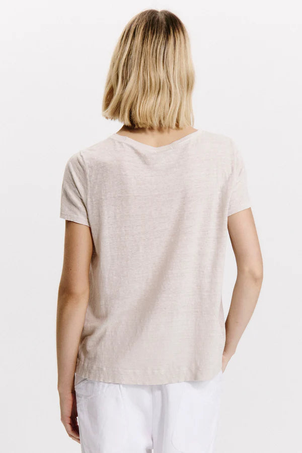 Linen jersey half-sleeve flared t-shirt - Sand