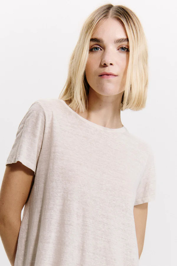 Linen jersey half-sleeve flared t-shirt - Sand