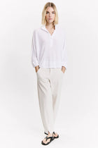 Linen jersey kimono sleeve oversized polo shirt