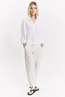 Linen jersey kimono sleeve oversized polo shirt