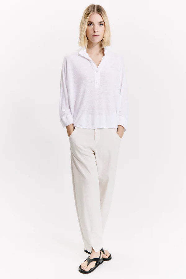 Linen jersey kimono sleeve oversized polo shirt