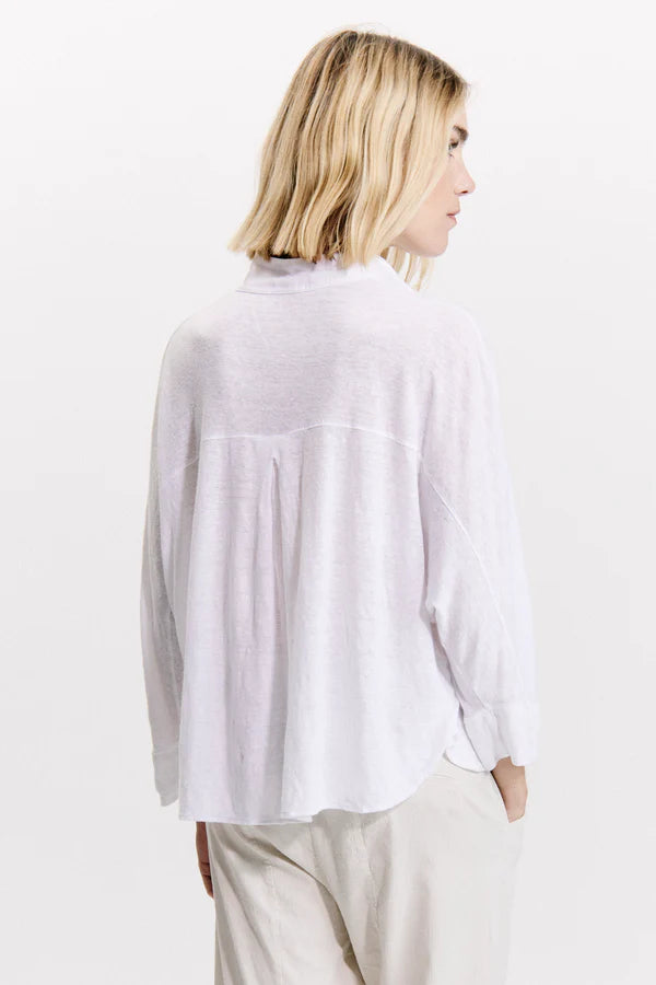 Linen jersey kimono sleeve oversized polo shirt