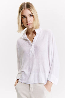 Linen jersey kimono sleeve oversized polo shirt