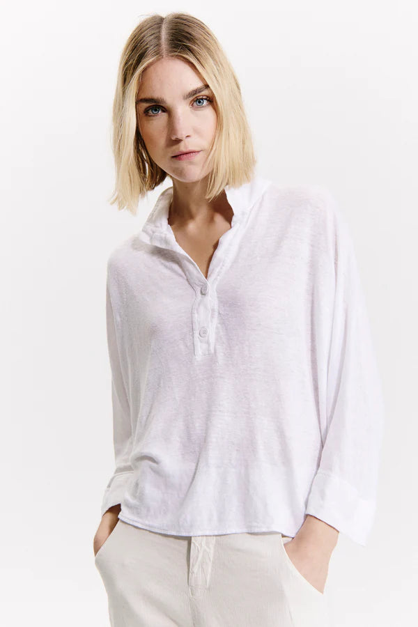 Linen jersey kimono sleeve oversized polo shirt