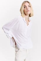 Linen jersey kimono sleeve oversized polo shirt