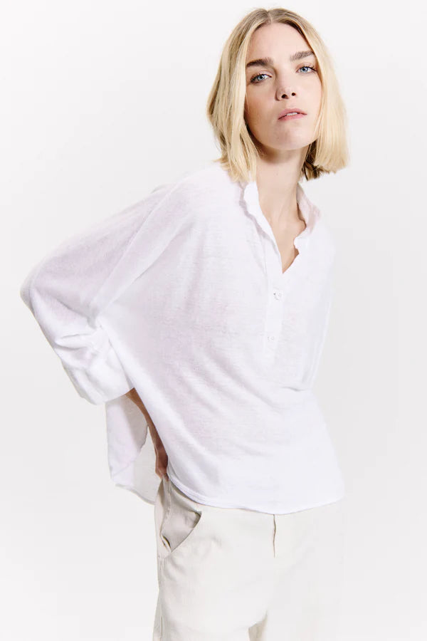 Linen jersey kimono sleeve oversized polo shirt