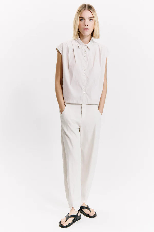 Short oversized shirt in stretch cotton poplin - Sand