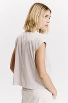 Short oversized shirt in stretch cotton poplin - Sand