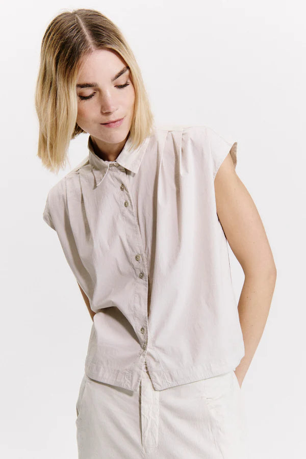 Short oversized shirt in stretch cotton poplin - Sand