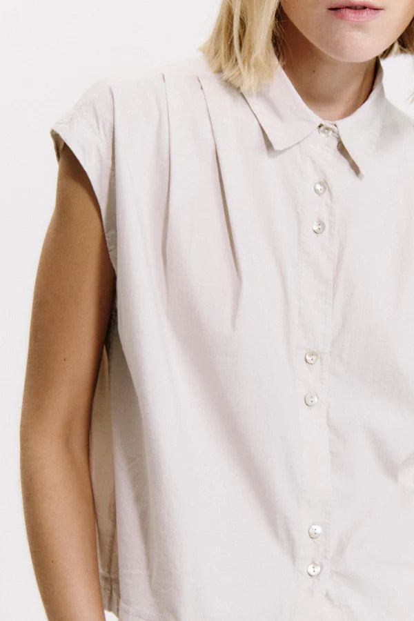 Short oversized shirt in stretch cotton poplin - Sand