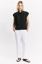 Short oversized shirt in stretch cotton poplin - Black