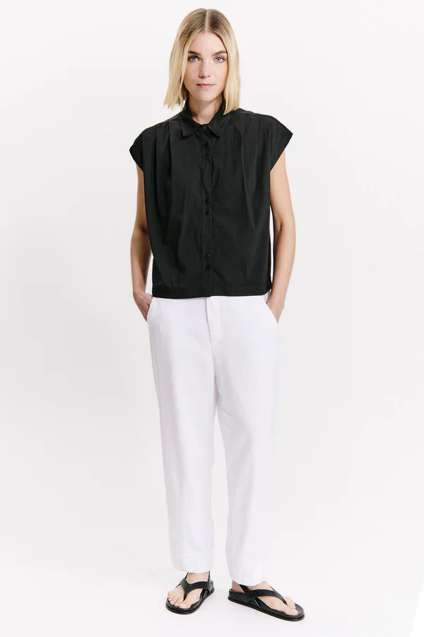 Short oversized shirt in stretch cotton poplin - Black
