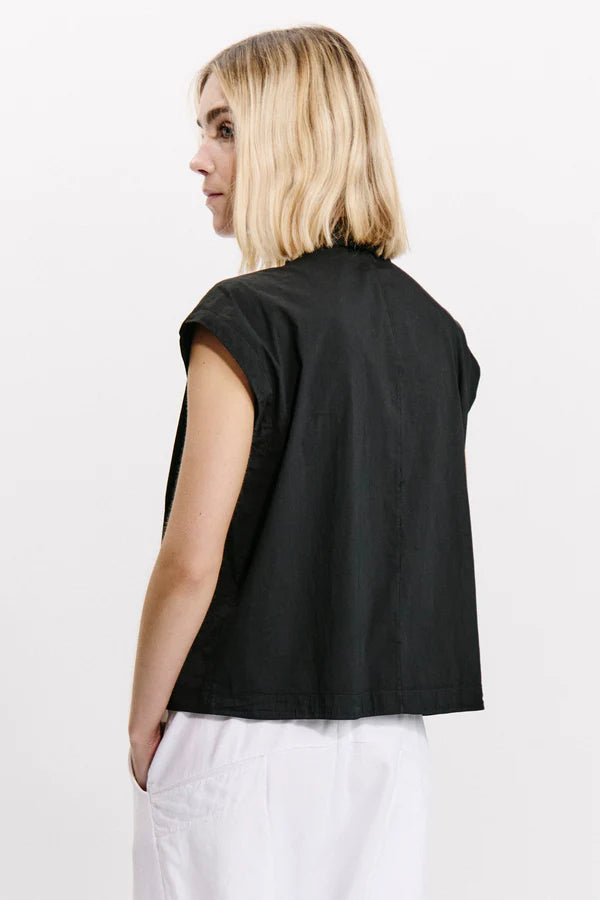 Short oversized shirt in stretch cotton poplin - Black