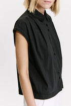 Short oversized shirt in stretch cotton poplin - Black