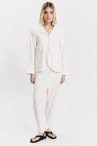 Linen and viscose stretch pinstripe short jacket