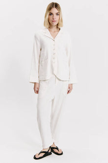 Linen and viscose stretch pinstripe short jacket