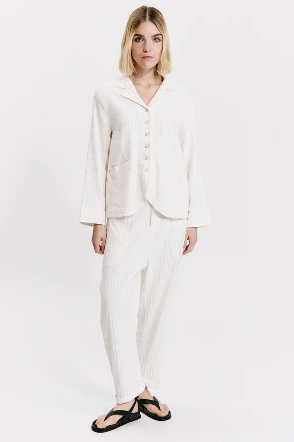 Linen and viscose stretch pinstripe short jacket