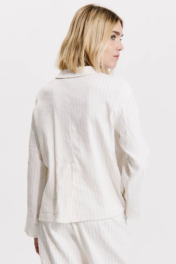 Linen and viscose stretch pinstripe short jacket