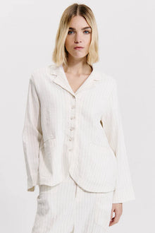Linen and viscose stretch pinstripe short jacket