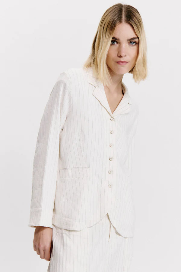 Linen and viscose stretch pinstripe short jacket