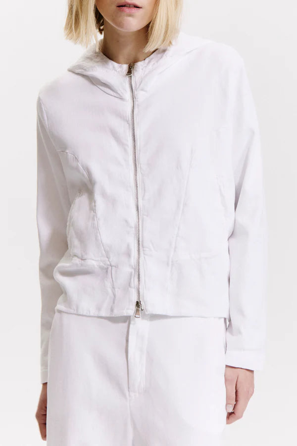 Comfort fit zip and hooded flared sweat shirt in tencel and cotton