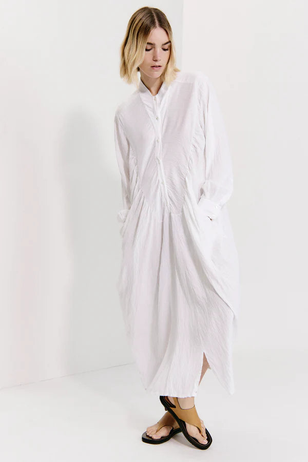 Long flared dress in viscose - White