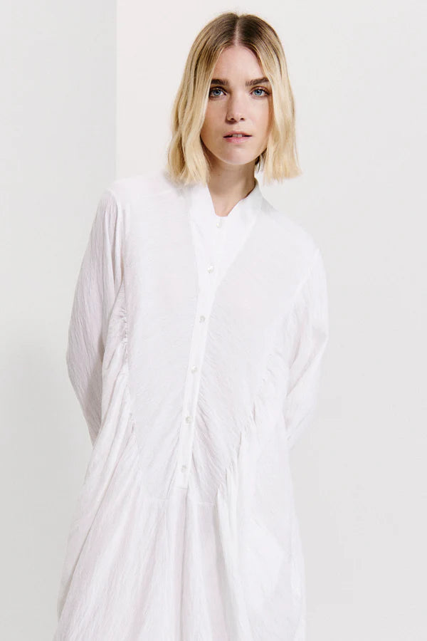 Long flared dress in viscose - White