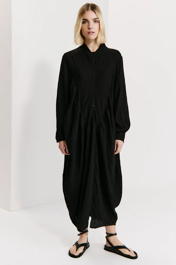 Long flared dress in viscose - Black