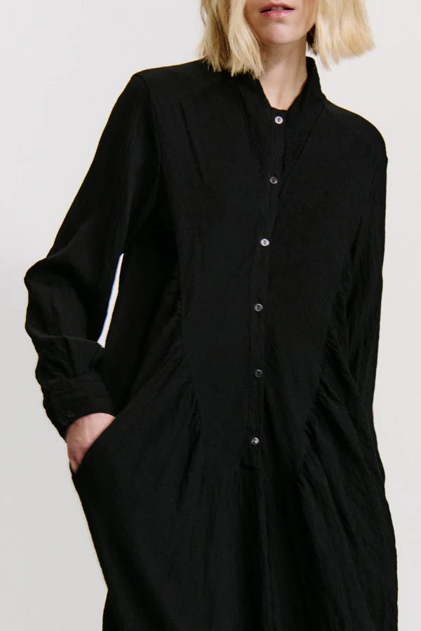 Long flared dress in viscose - Black