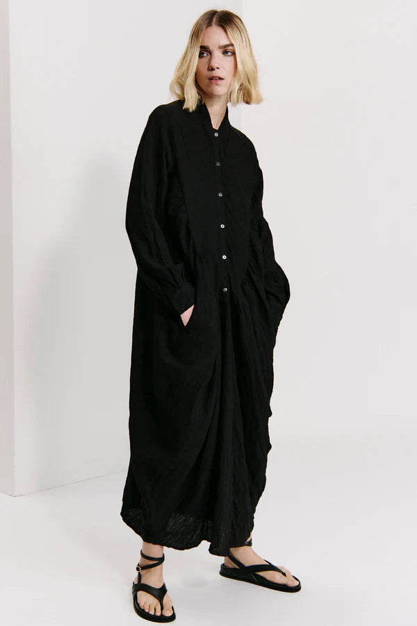 Long flared dress in viscose - Black