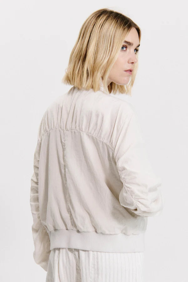 Silk-blend zip-lined short bomber