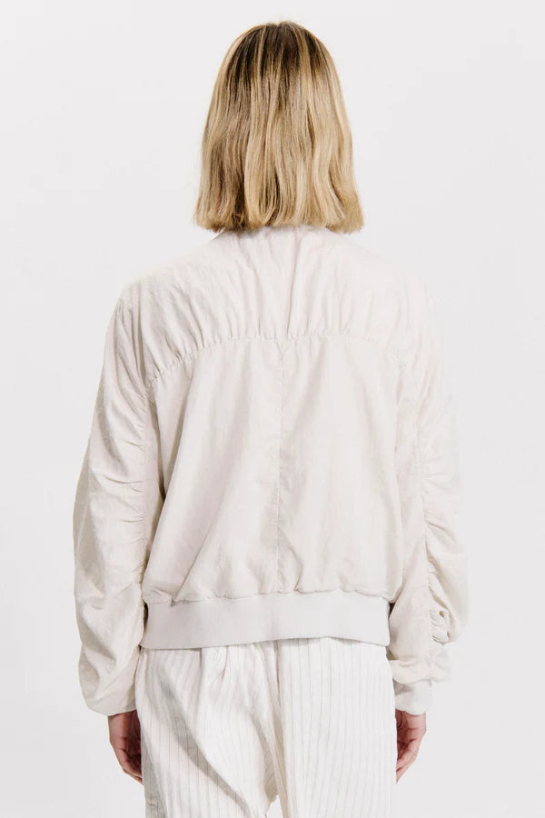Silk-blend zip-lined short bomber