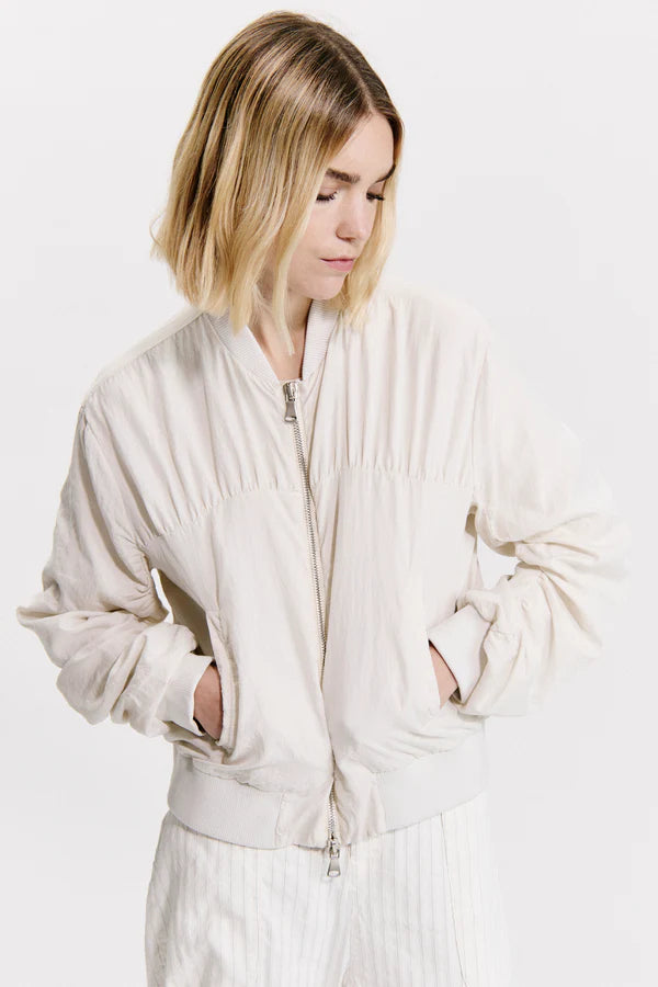 Silk-blend zip-lined short bomber