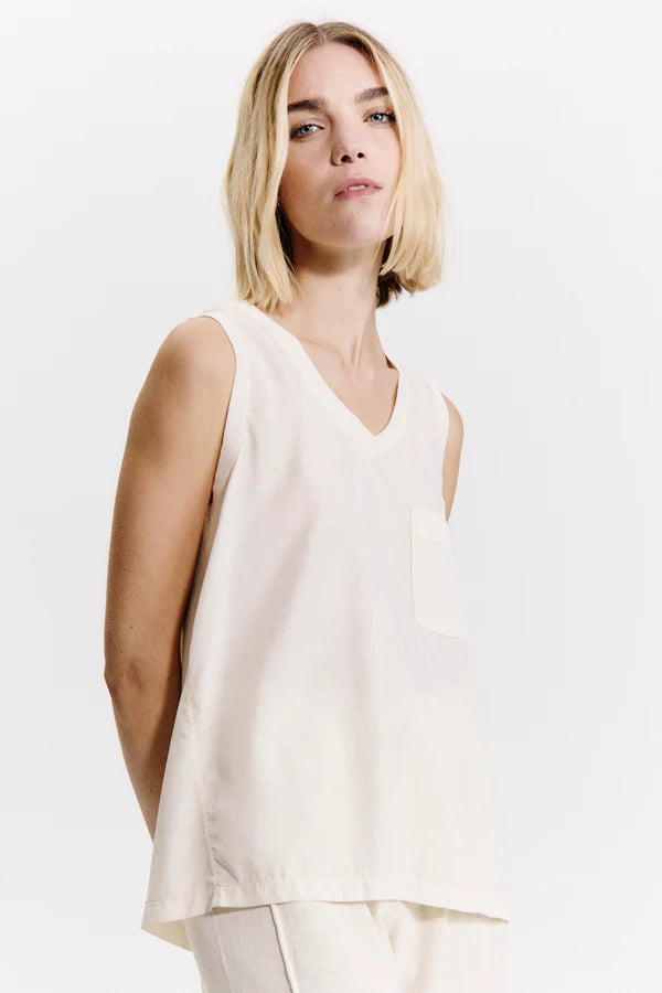Silk blend comfort fit flared tank top - Sand