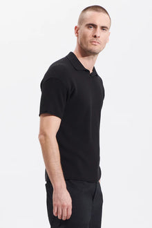 Loose-fit short-sleeved polo shirt in cotton crepe links knit