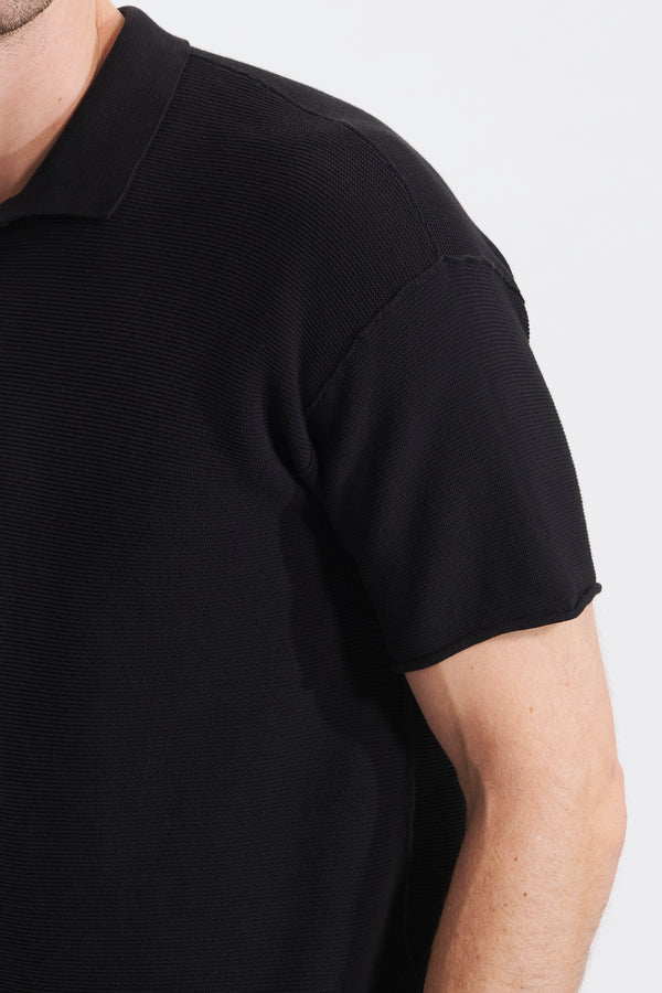 Loose-fit short-sleeved polo shirt in cotton crepe links knit