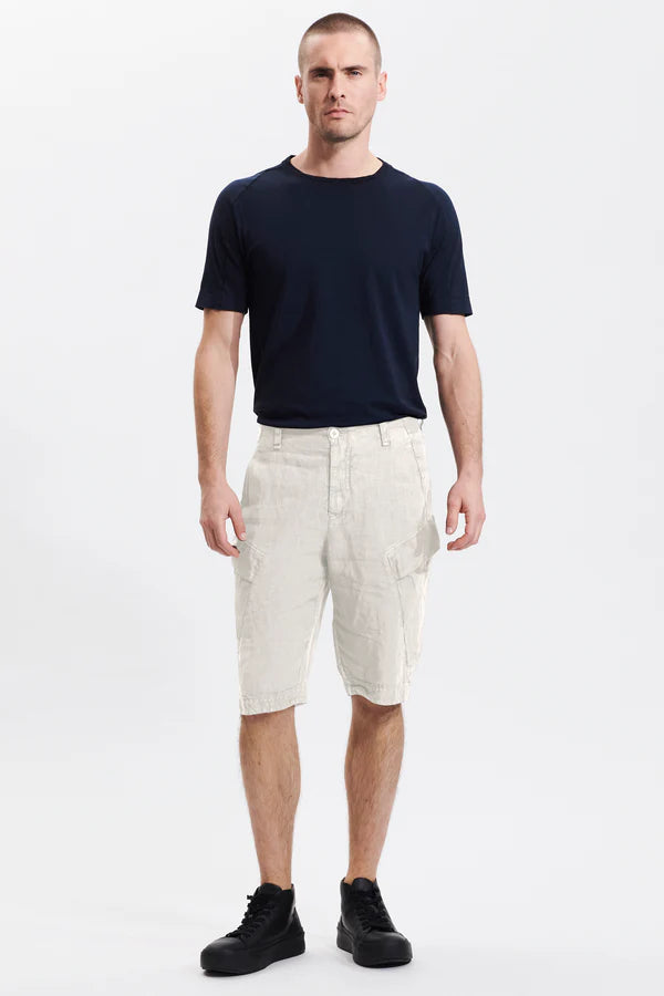 Regular-fit linen cargo bermuda with etamine inserts