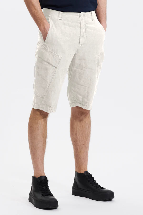 Regular-fit linen cargo bermuda with etamine inserts
