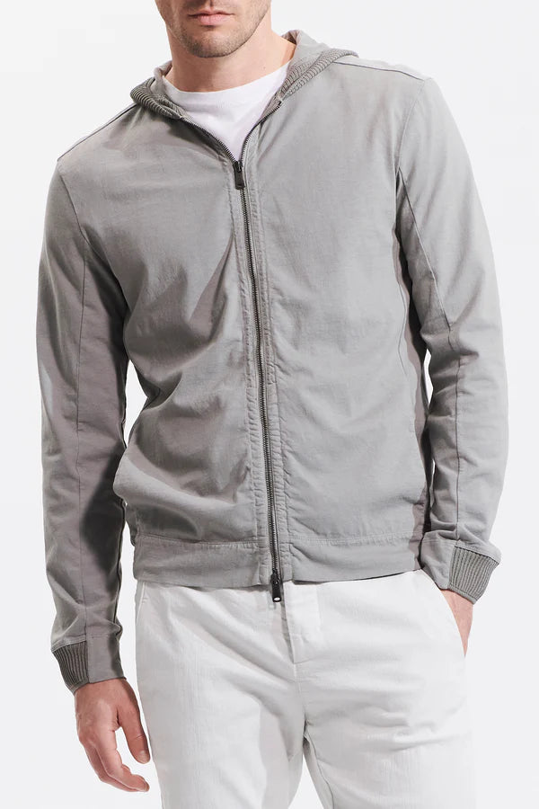 Regular fit sporty jacket in heavy cotton jersey with knitted inserts