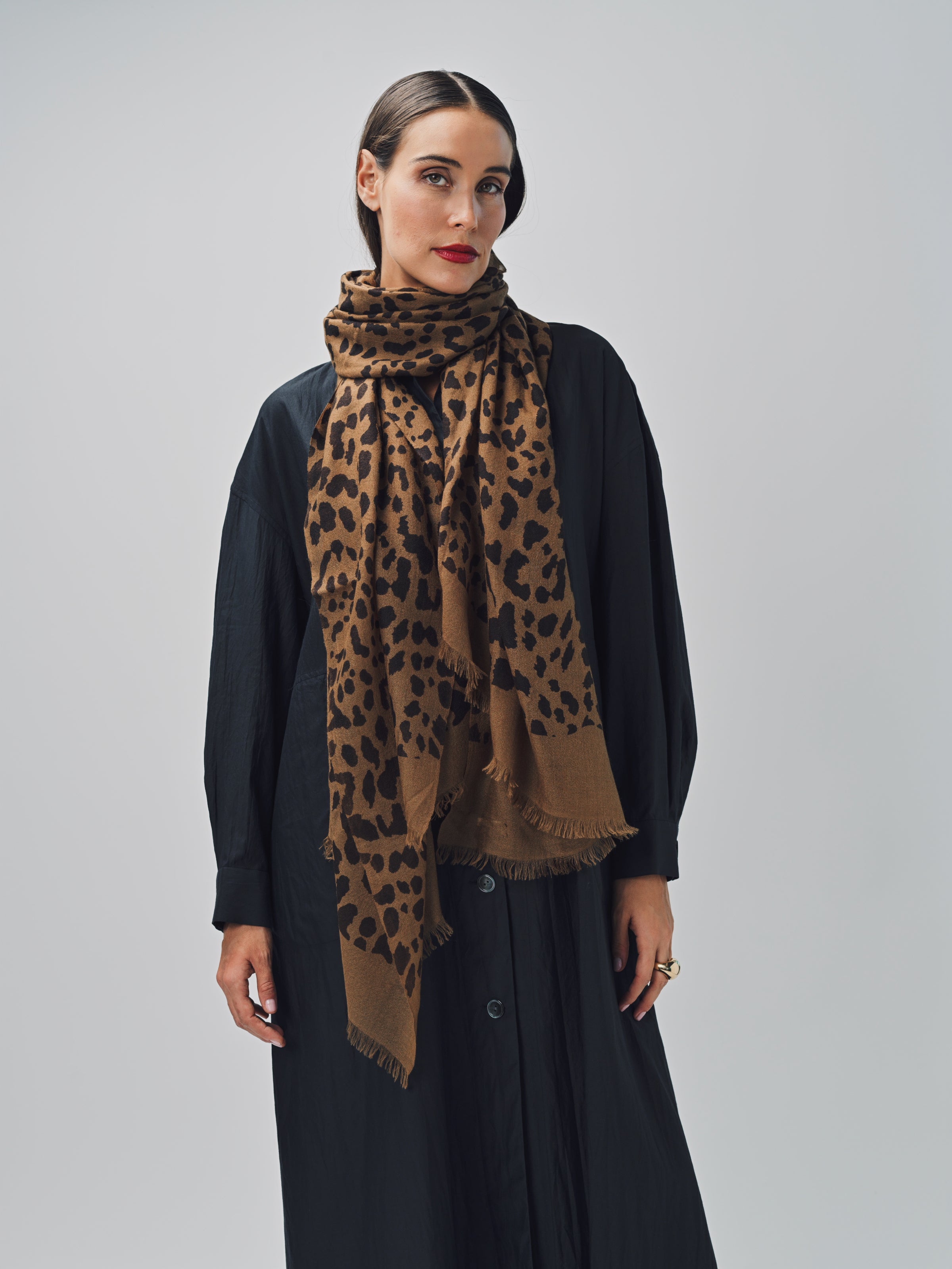 Denis Colomb Cheetah Toosh Shawl Camel/Espresso / One size