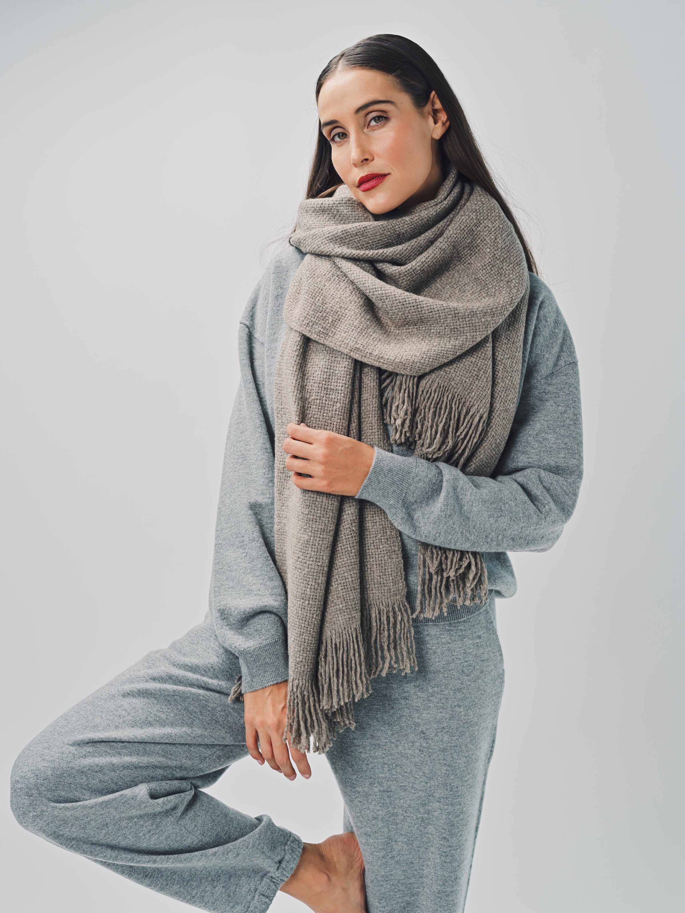 Denis Colomb Mongolian Nubby Stole Natural Grey / One size