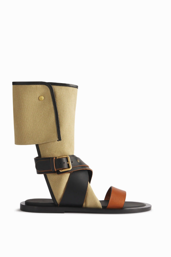 Right side view of ecru gladiator wrap sandal on white background, with no model shown.