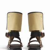 Back view of ecru gladiator wrap sandal on white background, with no model shown.