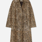 Alternate front view of leopard coat on white background, with no model shown.