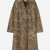Alternate front view of leopard coat on white background, with no model shown.