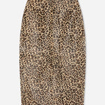 Front view of leopard skirt on white background, with no model shown.