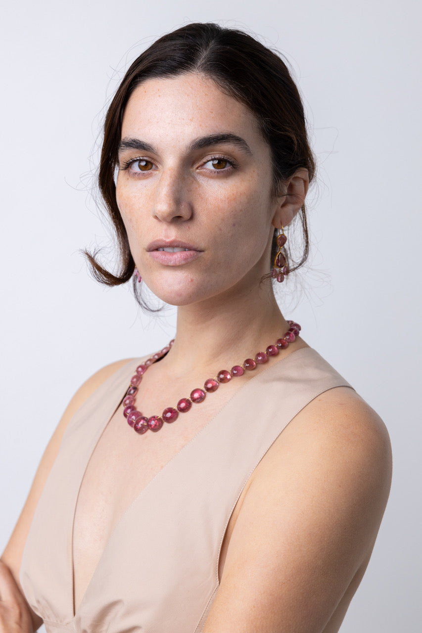 20K Yellow Gold Pink Tourmaline Mixed Link Ladylike Necklace