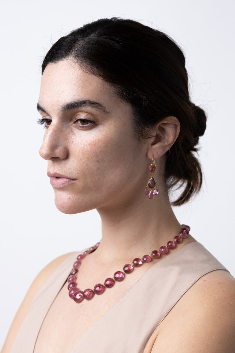 22K Yellow Gold Rubelite and Tourmaline Gabrielle D'Estree Earrings