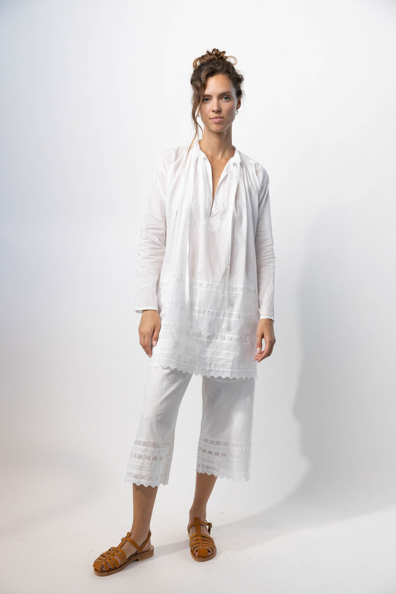 Drawstring Pants with Vintage Lace