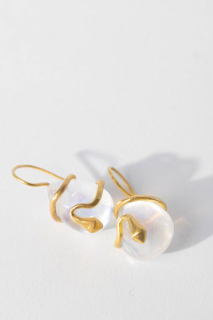 22K Yellow Gold Rainbow Moonstone Snake Cabochons